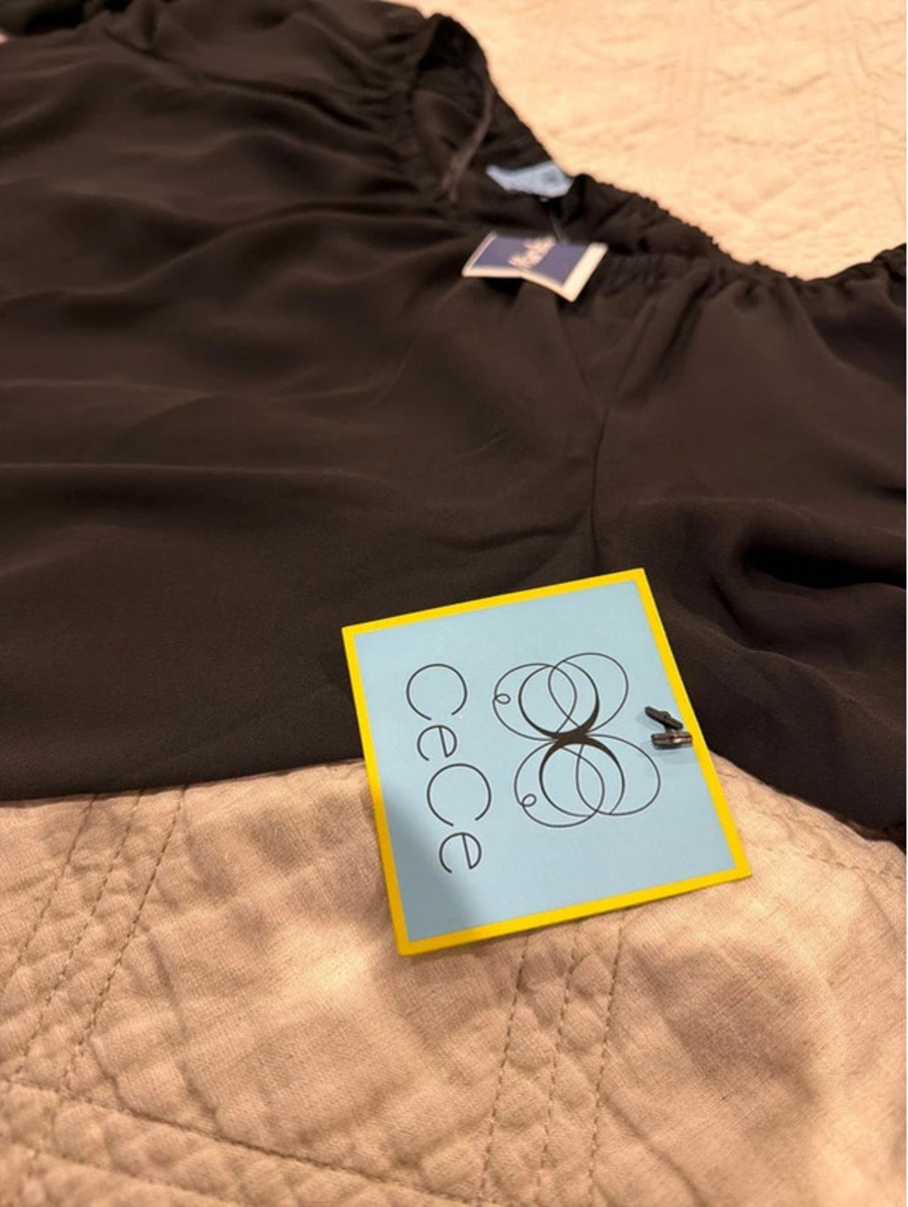 CeCe Black Ruffle Blouse/Top - Picture 3 of 7